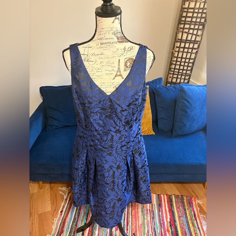 Blue & Black Jacquard Flare Floral Dress by Lauren Ralph Lauren